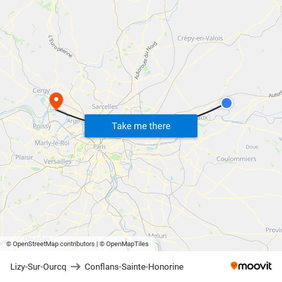 Lizy-Sur-Ourcq to Conflans-Sainte-Honorine map