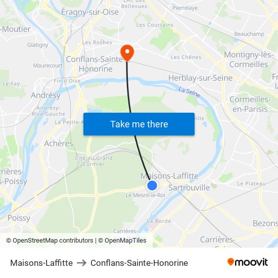 Maisons-Laffitte to Conflans-Sainte-Honorine map