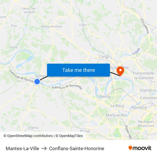 Mantes-La-Ville to Conflans-Sainte-Honorine map