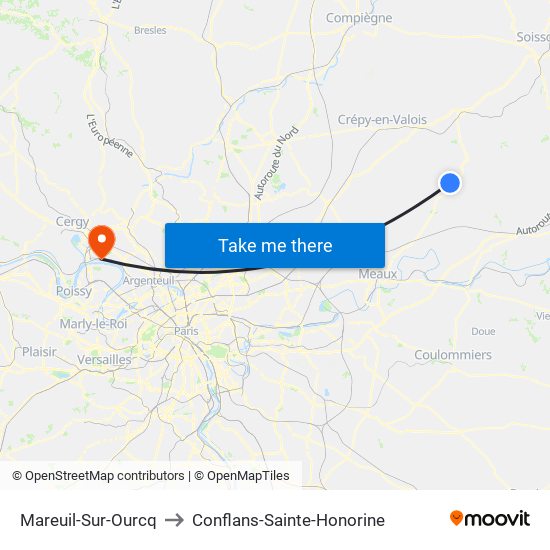 Mareuil-Sur-Ourcq to Conflans-Sainte-Honorine map