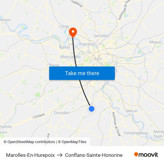 Marolles-En-Hurepoix to Conflans-Sainte-Honorine map