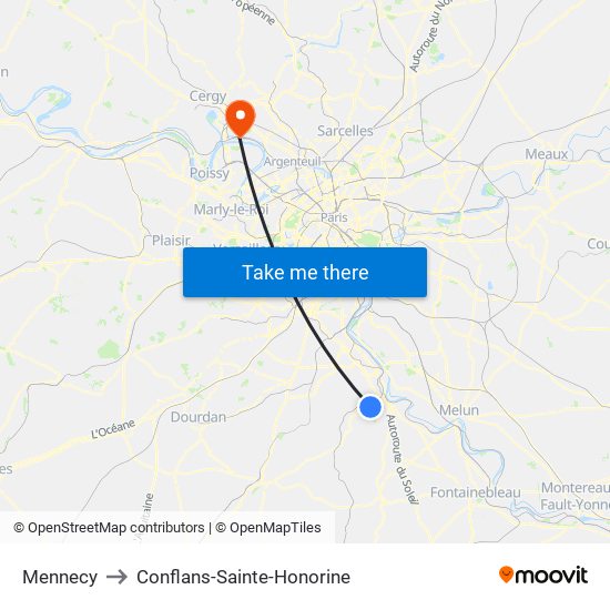 Mennecy to Conflans-Sainte-Honorine map