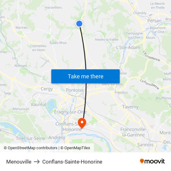 Menouville to Conflans-Sainte-Honorine map