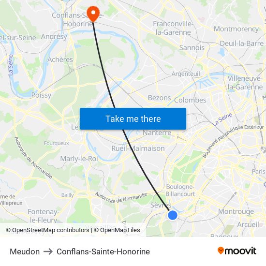 Meudon to Conflans-Sainte-Honorine map
