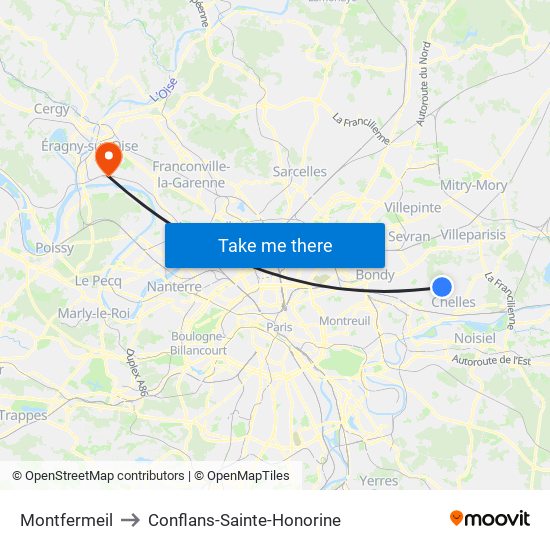 Montfermeil to Conflans-Sainte-Honorine map