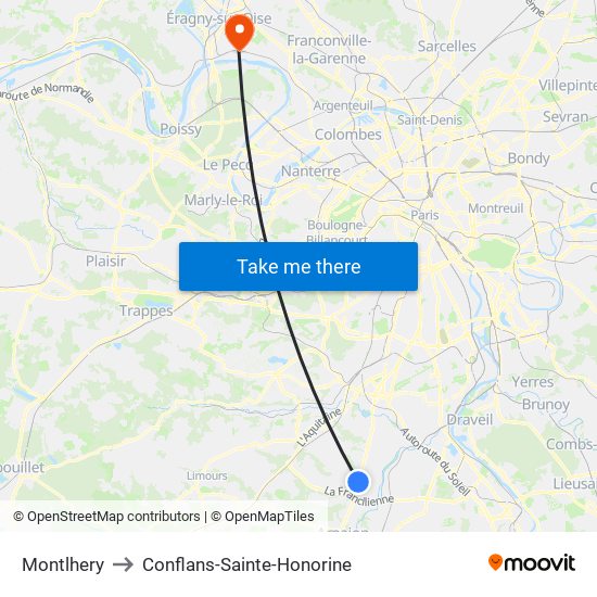 Montlhery to Conflans-Sainte-Honorine map