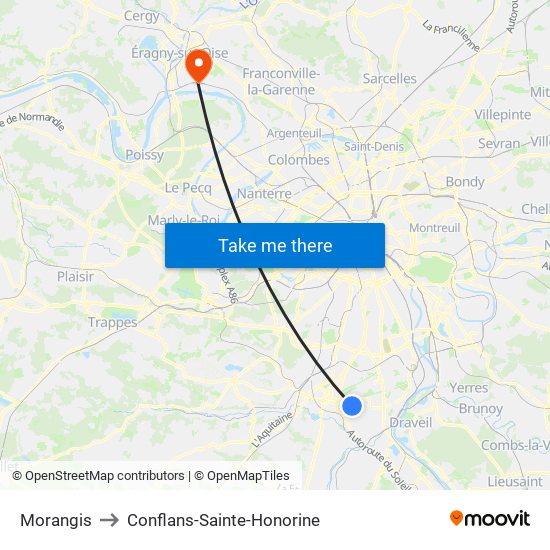 Morangis to Conflans-Sainte-Honorine map