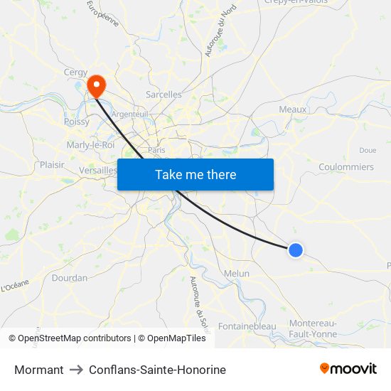 Mormant to Conflans-Sainte-Honorine map