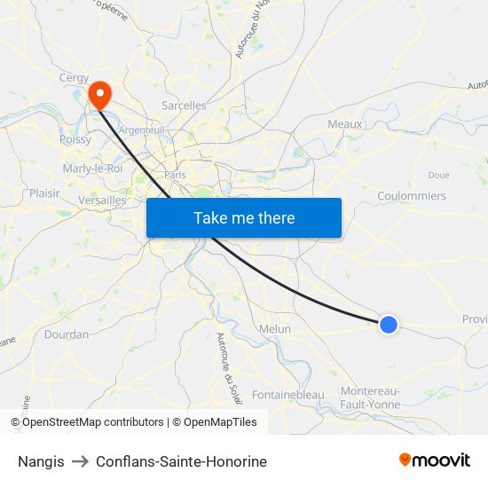 Nangis to Conflans-Sainte-Honorine map