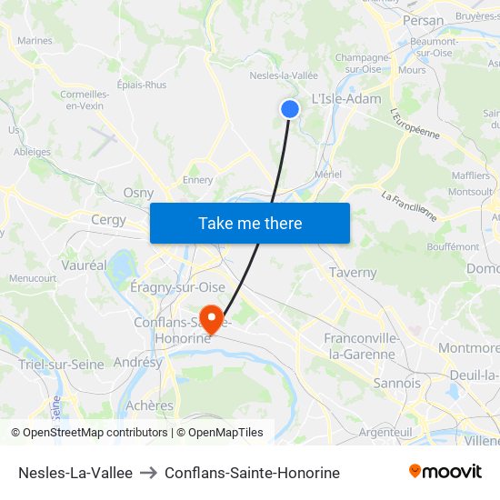 Nesles-La-Vallee to Conflans-Sainte-Honorine map