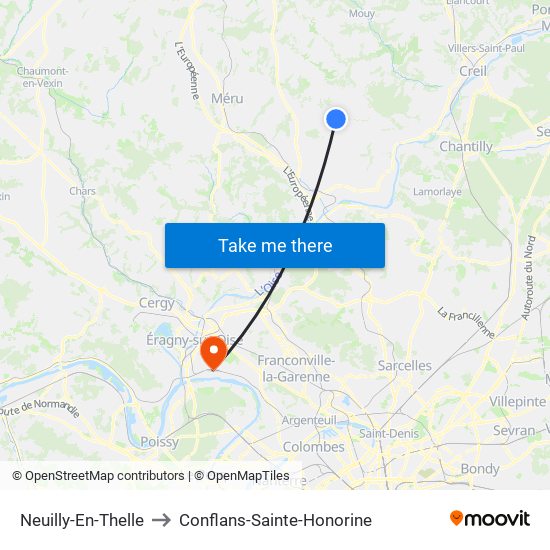 Neuilly-En-Thelle to Conflans-Sainte-Honorine map