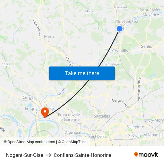 Nogent-Sur-Oise to Conflans-Sainte-Honorine map