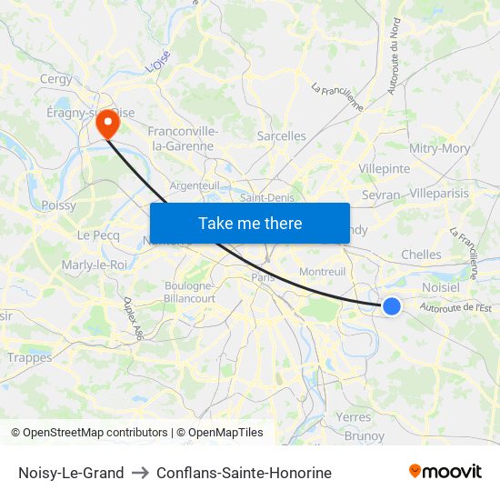 Noisy-Le-Grand to Conflans-Sainte-Honorine map