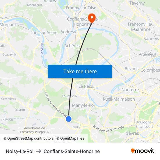 Noisy-Le-Roi to Conflans-Sainte-Honorine map