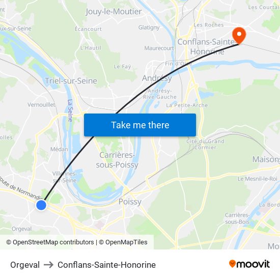Orgeval to Conflans-Sainte-Honorine map
