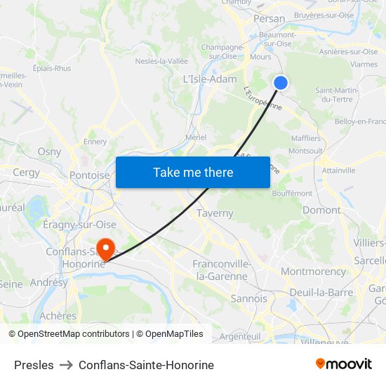 Presles to Conflans-Sainte-Honorine map