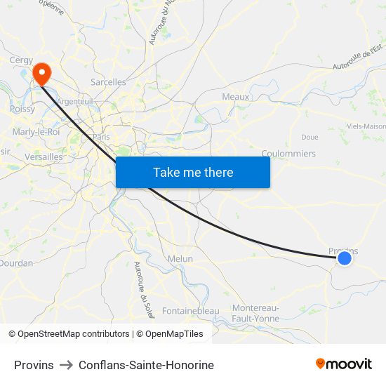 Provins to Conflans-Sainte-Honorine map