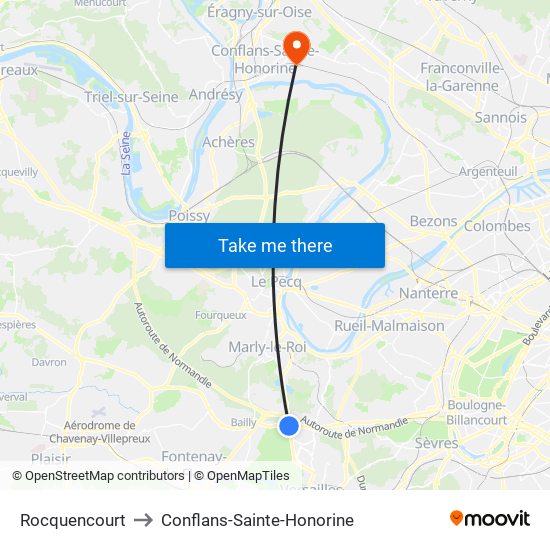 Rocquencourt to Conflans-Sainte-Honorine map