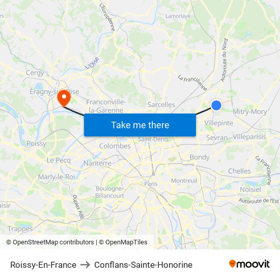 Roissy-En-France to Conflans-Sainte-Honorine map