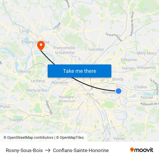 Rosny-Sous-Bois to Conflans-Sainte-Honorine map