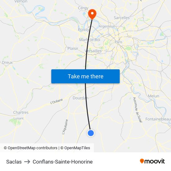 Saclas to Conflans-Sainte-Honorine map