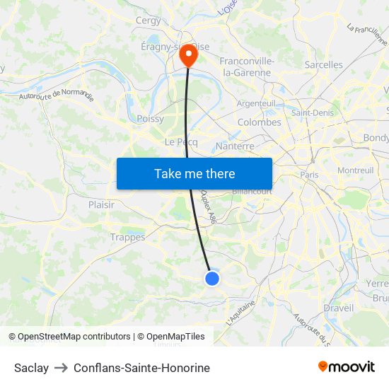 Saclay to Conflans-Sainte-Honorine map