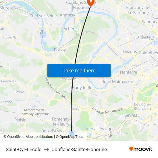 Saint-Cyr-L'Ecole to Conflans-Sainte-Honorine map