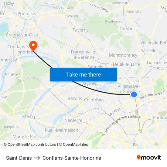 Saint-Denis to Conflans-Sainte-Honorine map