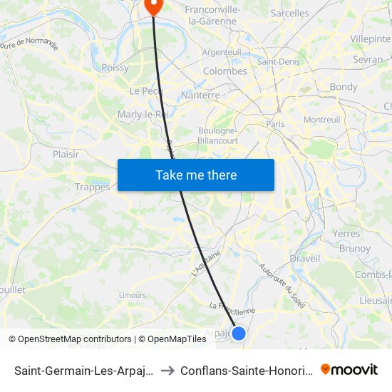 Saint-Germain-Les-Arpajon to Conflans-Sainte-Honorine map