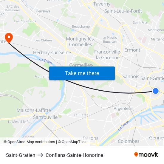 Saint-Gratien to Conflans-Sainte-Honorine map