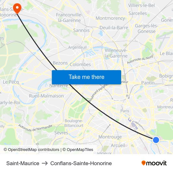 Saint-Maurice to Conflans-Sainte-Honorine map