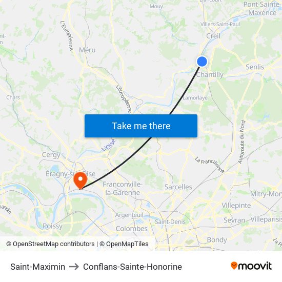 Saint-Maximin to Conflans-Sainte-Honorine map