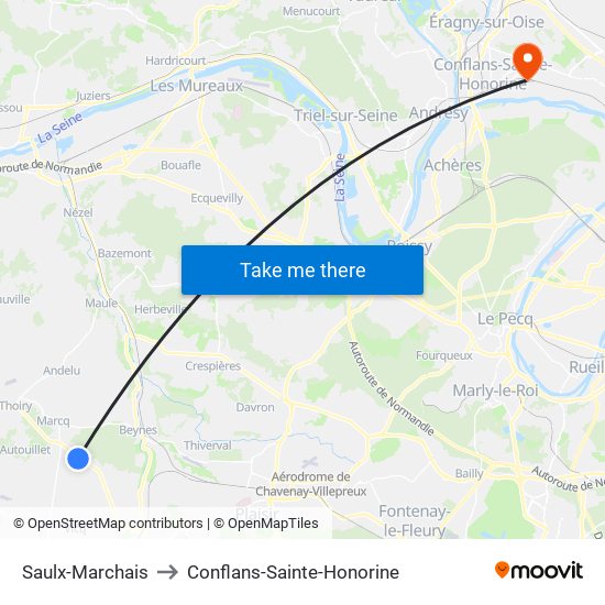 Saulx-Marchais to Conflans-Sainte-Honorine map