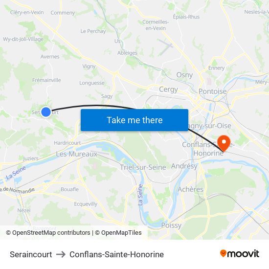 Seraincourt to Conflans-Sainte-Honorine map