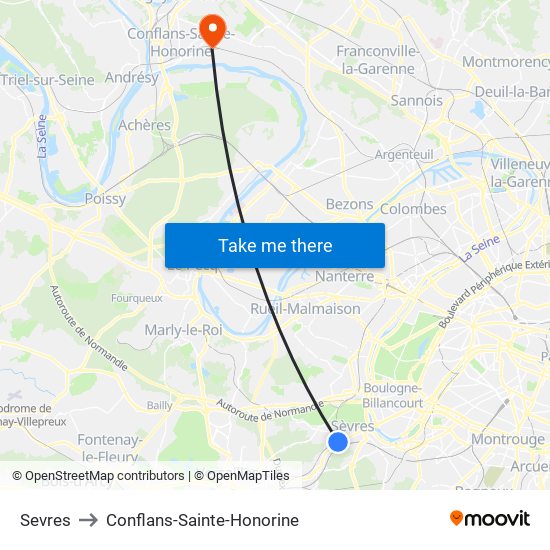 Sevres to Conflans-Sainte-Honorine map