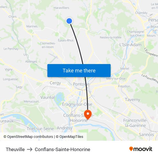 Theuville to Conflans-Sainte-Honorine map