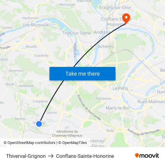 Thiverval-Grignon to Conflans-Sainte-Honorine map