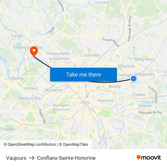 Vaujours to Conflans-Sainte-Honorine map