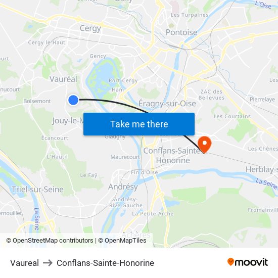 Vaureal to Conflans-Sainte-Honorine map