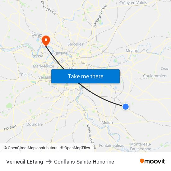 Verneuil-L'Etang to Conflans-Sainte-Honorine map