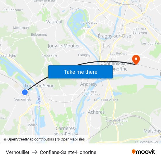 Vernouillet to Conflans-Sainte-Honorine map