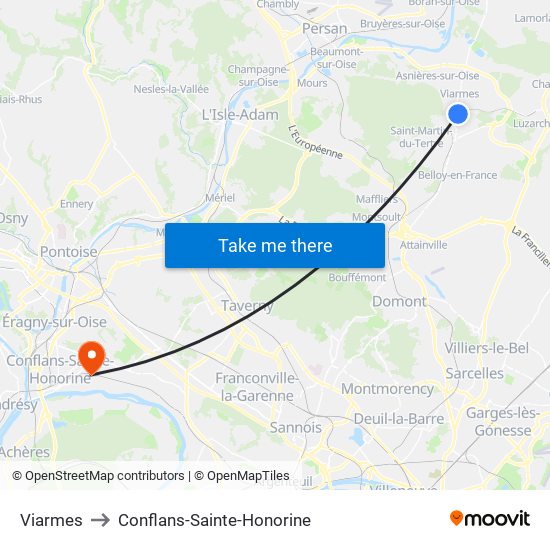 Viarmes to Conflans-Sainte-Honorine map