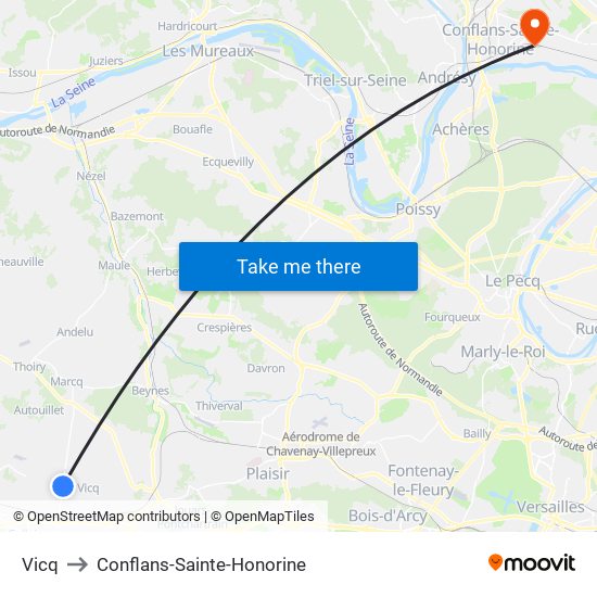 Vicq to Conflans-Sainte-Honorine map