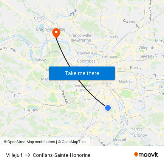 Villejuif to Conflans-Sainte-Honorine map