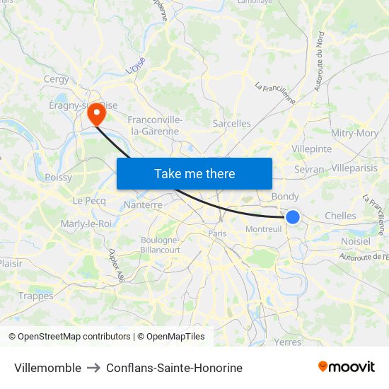 Villemomble to Conflans-Sainte-Honorine map
