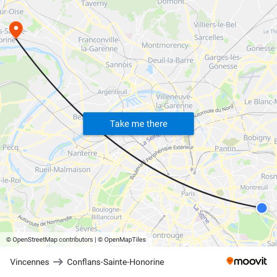 Vincennes to Conflans-Sainte-Honorine map