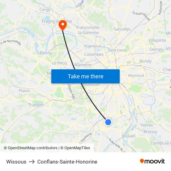 Wissous to Conflans-Sainte-Honorine map
