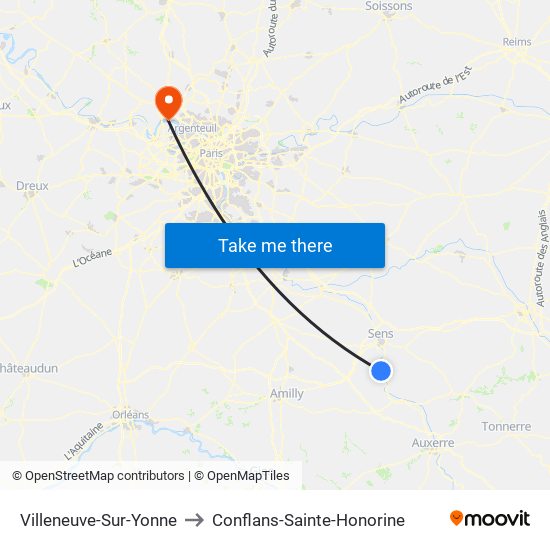 Villeneuve-Sur-Yonne to Conflans-Sainte-Honorine map