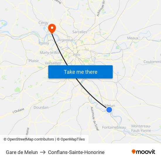 Gare de Melun to Conflans-Sainte-Honorine map