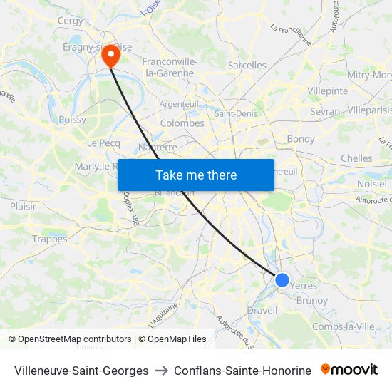 Villeneuve-Saint-Georges to Conflans-Sainte-Honorine map